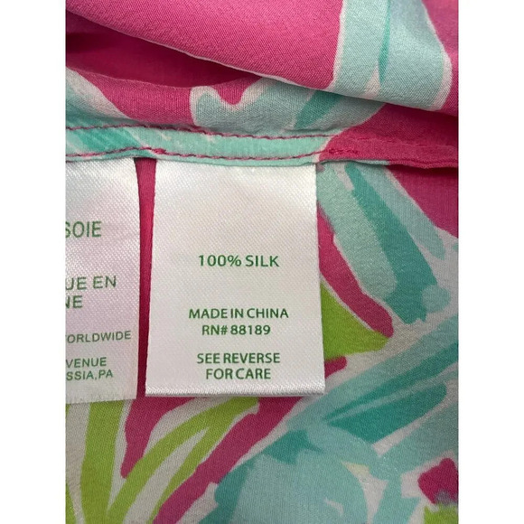 Lilly Pulitzer Womens L Silk Magenta Sleeveless Gold Accent Back Buttons - Picture 6 of 11